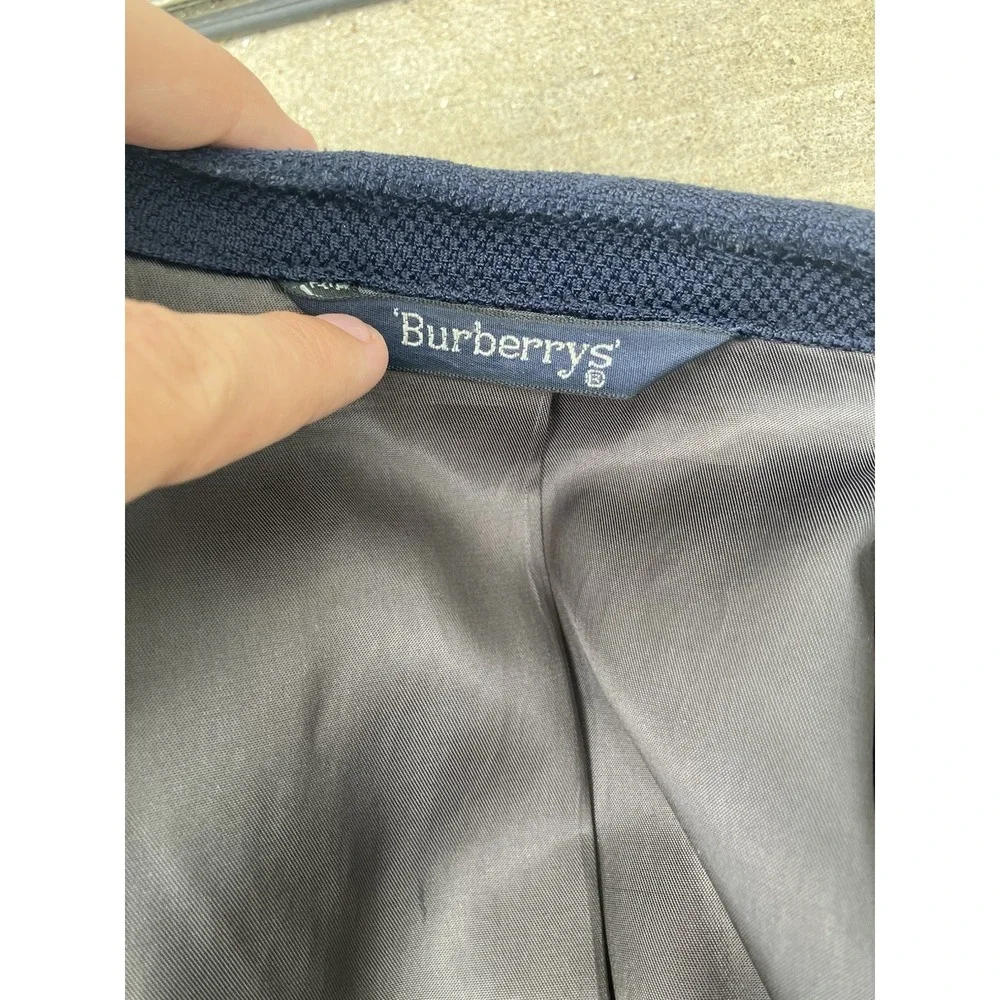 Vintage BURBERRY Pure 100% Silk ITALY Woven Sport Coat Blazer Mens 44R Navy